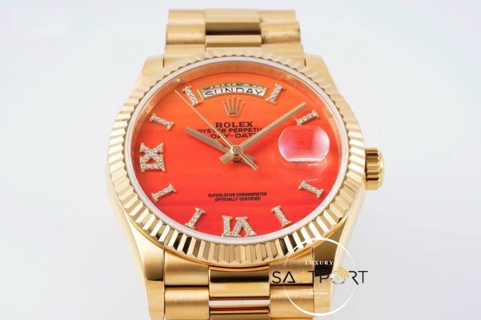 Rolex Day-Date 128238 Taşlı Roma Rakamlı Akik Kadran 904L Gold 36mm 3255 ETA