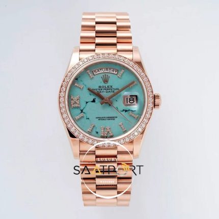 Rolex Day-Date 128345 904L Rose 36mm Turkuaz Taşlı Bezel 3255 ETA