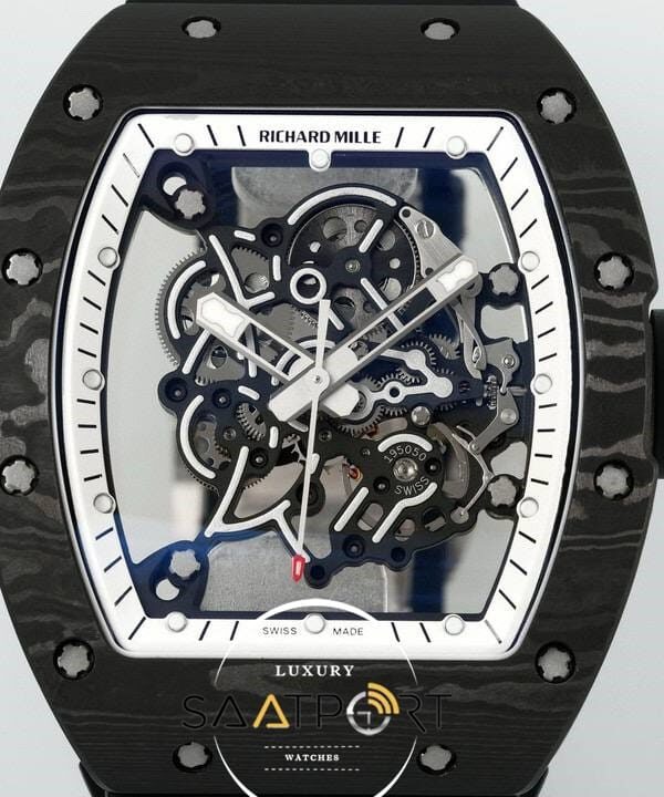 Richard Bubba Watson Americas Edition RM055 Beyaz İskelet Kadran Tourbillon Karbon Kasa ZF ETA