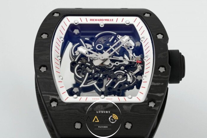 Richard Mille Limited Edition RM055 Beyaz İskelet Kadran Tourbillon Karbon Kasa ZF ETA