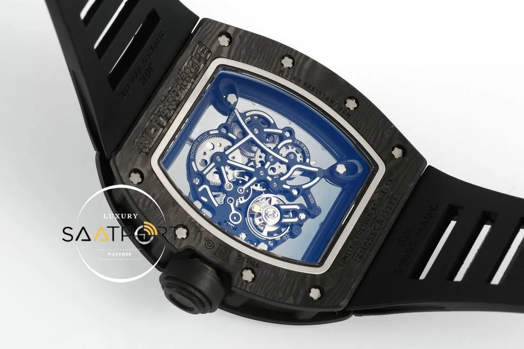 Richard Mille Limited Edition RM055 Beyaz İskelet Kadran Tourbillon Karbon Kasa ZF ETA (8) Richard Mille Limited Edition RM055 Beyaz İskelet Kadran Tourbillon Karbon Kasa ZF ETA
