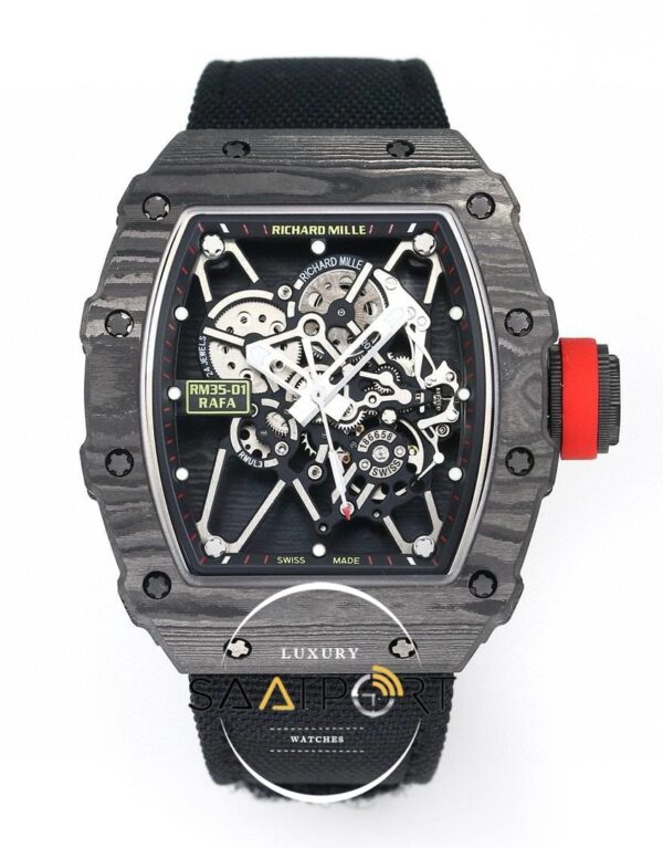 Richard Mille NTPT RM35-01 RAFA Siyah Karbon Kasa Dokuma Siyah Velcro Kayış BBRF ETA
