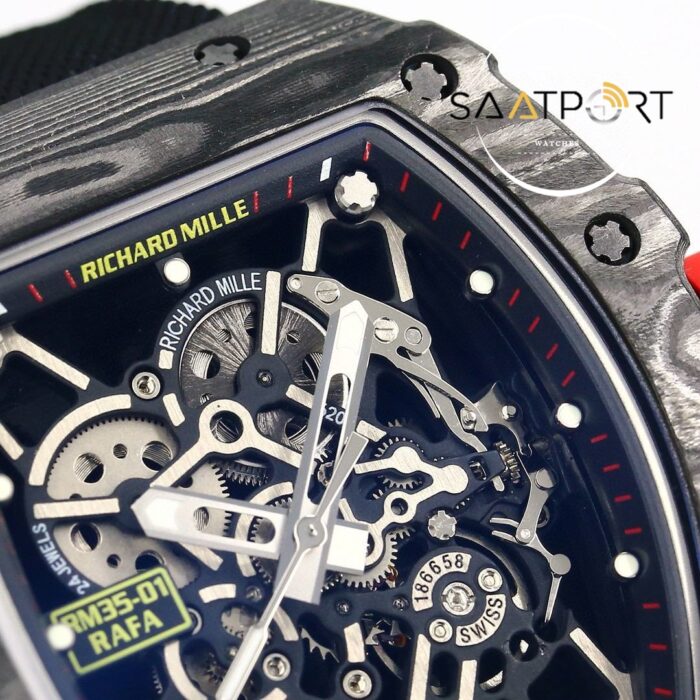 Richard Mille NTPT RM35-01 RAFA Siyah Karbon Kasa Dokuma Siyah Velcro Kayış BBRF ETA