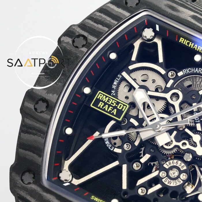 Richard Mille NTPT RM35-01 RAFA Siyah Karbon Kasa Dokuma Siyah Velcro Kayış BBRF ETA