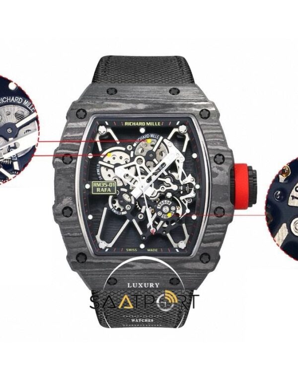 Richard Mille NTPT RM35-01 RAFA Siyah Karbon Kasa Dokuma Siyah Velcro Kayış BBRF ETA