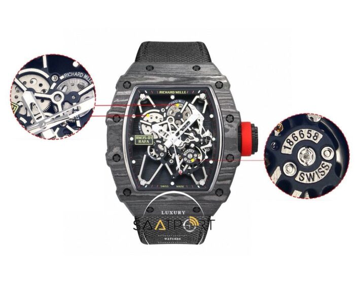 Richard Mille NTPT RM35-01 RAFA Siyah Karbon Kasa Dokuma Siyah Velcro Kayış BBRF ETA