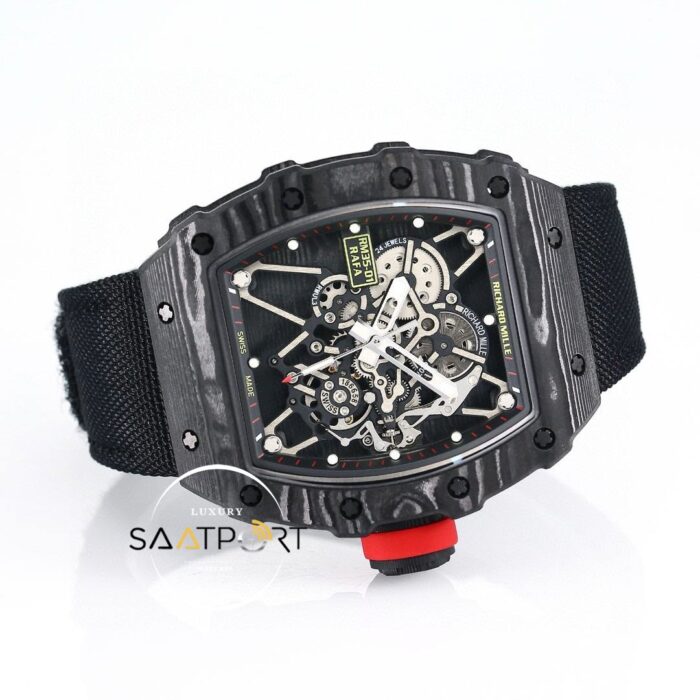 Richard Mille NTPT RM35-01 RAFA Siyah Karbon Kasa Dokuma Siyah Velcro Kayış BBRF ETA