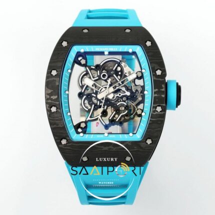 Richard Mille RM055 Yas Marina Circuit Turkuaz İskelet Kadran Tourbillon Karbon Kasa ZF ETA