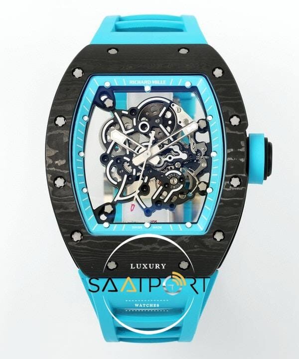 Richard Mille RM055 Yas Marina Circuit Turkuaz İskelet Kadran Tourbillon Karbon Kasa ZF ETA