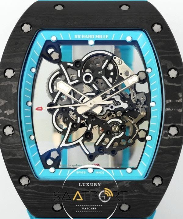 Richard Mille RM055 Yas Marina Circuit Turkuaz İskelet Kadran Tourbillon Karbon Kasa ZF ETA