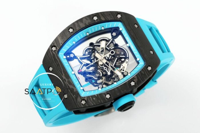 Richard Mille RM055 Yas Marina Circuit Turkuaz İskelet Kadran Tourbillon Karbon Kasa ZF ETA