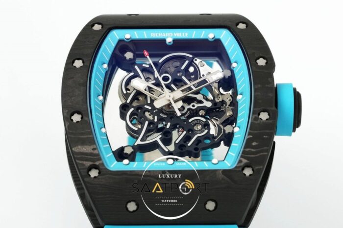 Richard Mille RM055 Yas Marina Circuit Turkuaz İskelet Kadran Tourbillon Karbon Kasa ZF ETA