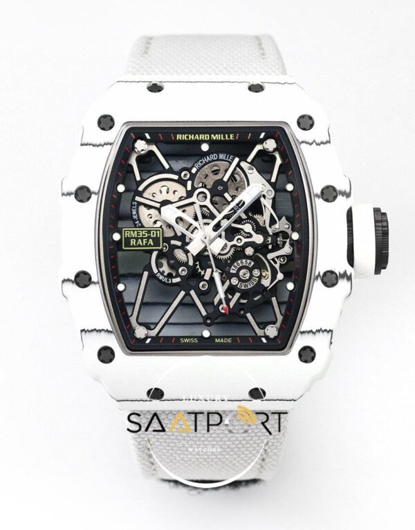 Richard Mille RM35-01 RAFA NTPT Beyaz Karbon Kasa Dokuma Velcro Kayış BBRF ETA
