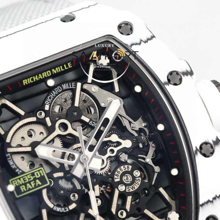 Richard Mille RM35-01 RAFA NTPT Beyaz Karbon Kasa Dokuma Velcro Kayış BBRF ETA