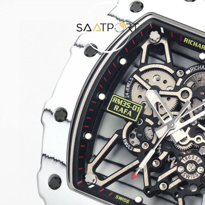 Richard Mille RM35-01 RAFA NTPT Beyaz Karbon Kasa Dokuma Velcro Kayış BBRF ETA