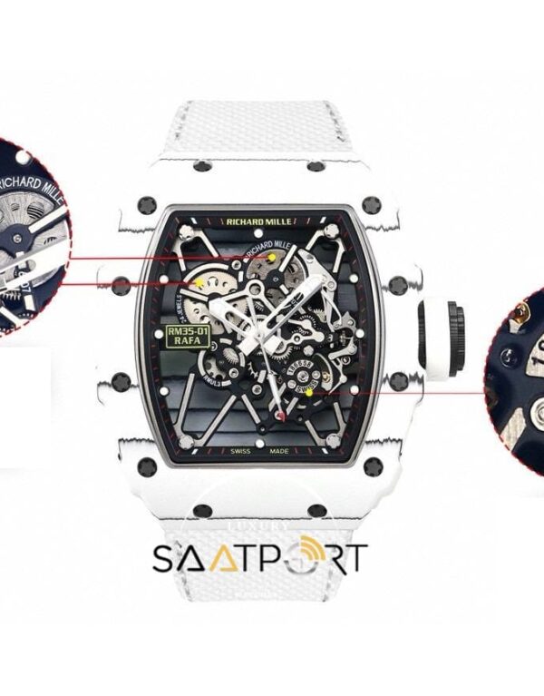 Richard Mille RM35-01 RAFA NTPT Beyaz Karbon Kasa Dokuma Velcro Kayış BBRF ETA