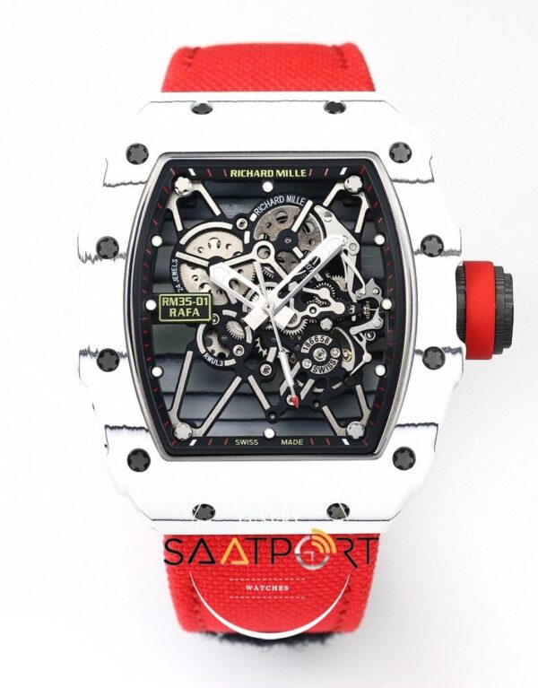 Richard Mille RM35-01 RAFA NTPT Karbon Kasa Dokuma Kırmızı Velcro Kayış BBRF ETA
