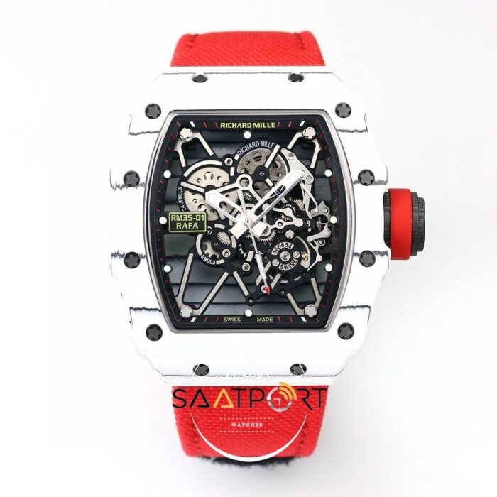 Richard Mille RM35-01 RAFA NTPT Karbon Kasa Dokuma Kırmızı Velcro Kayış BBRF ETA