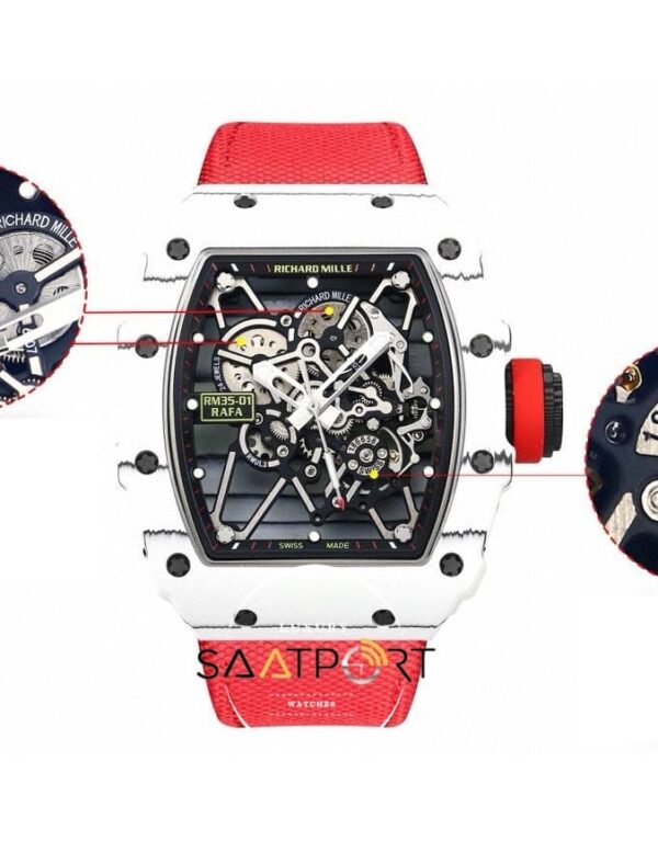 Richard Mille RM35-01 RAFA NTPT Karbon Kasa Dokuma Kırmızı Velcro Kayış BBRF ETA