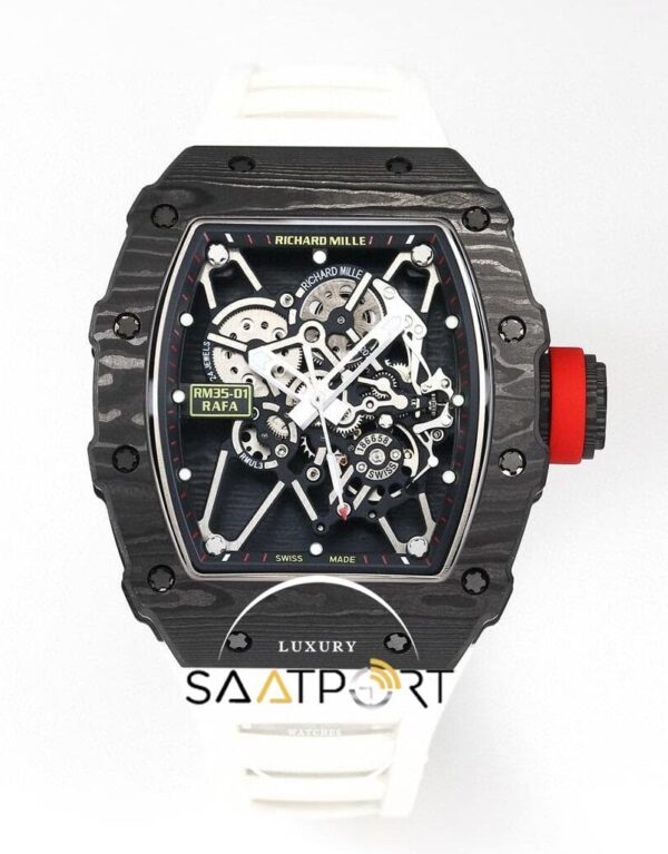 Richard Mille RM35-01 RAFA NTPT Karbon Siyah Kasa Beyaz Kauçuk Kayış BBRF ETA