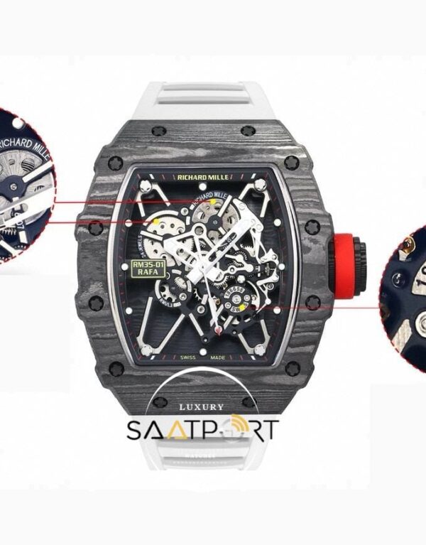 Richard Mille RM35-01 RAFA NTPT Karbon Siyah Kasa Beyaz Kauçuk Kayış BBRF ETA