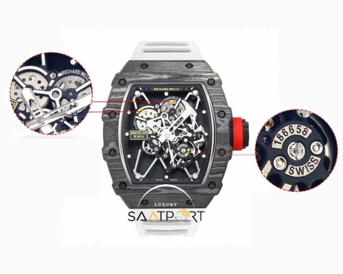 Richard Mille RM35-01 RAFA NTPT Karbon Siyah Kasa Beyaz Kauçuk Kayış BBRF ETA