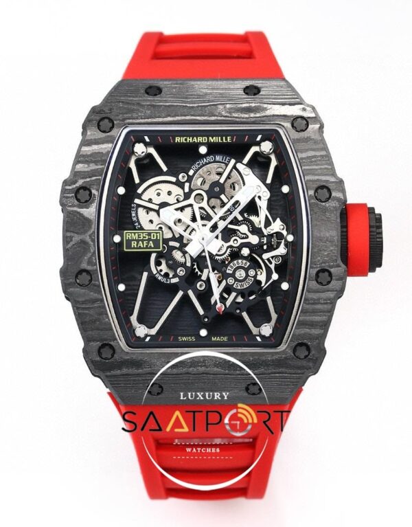 Richard Mille RM35-01 RAFA Siyah Gri Karbon Kasa Kırmızı Kauçuk BBRF ETA
