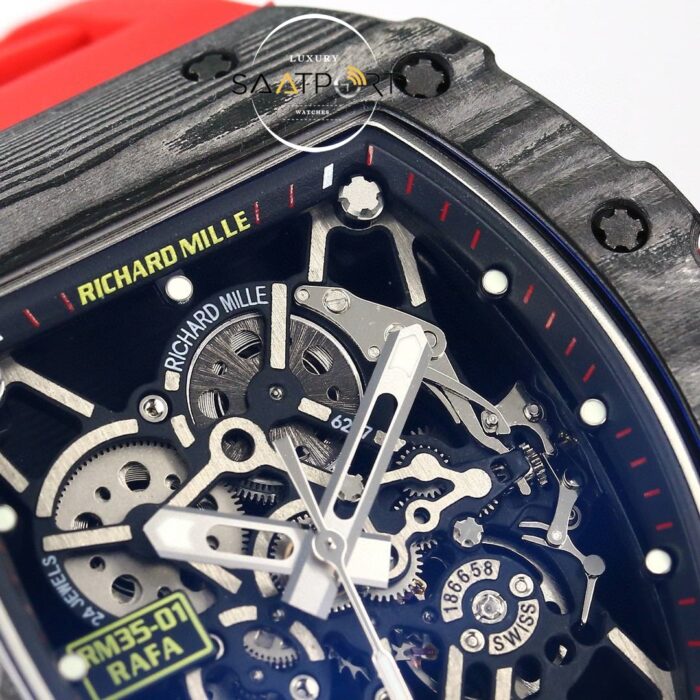 Richard Mille RM35-01 RAFA Siyah Gri Karbon Kasa Kırmızı Kauçuk BBRF ETA