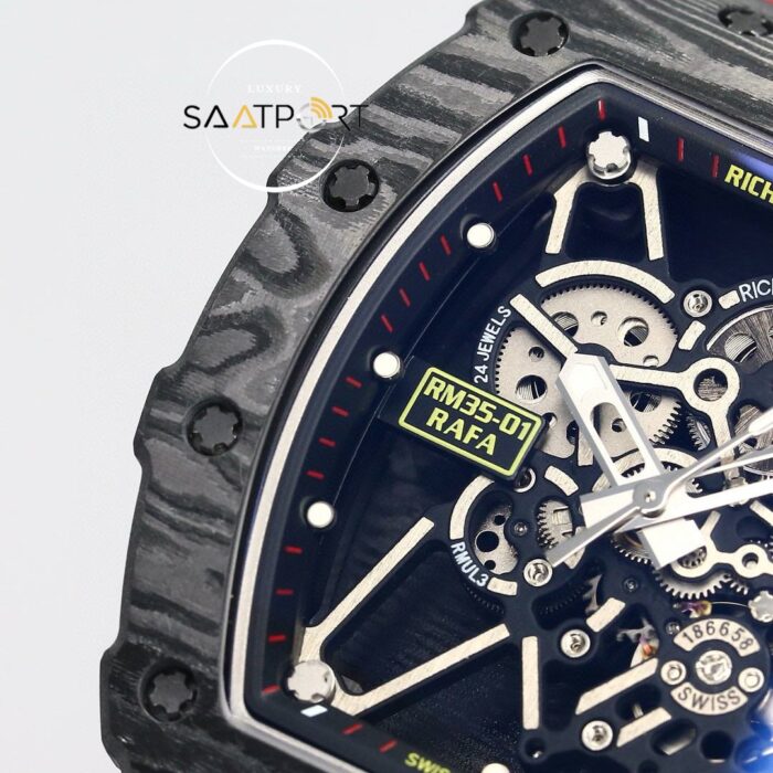 Richard Mille RM35-01 RAFA Siyah Gri Karbon Kasa Kırmızı Kauçuk BBRF ETA