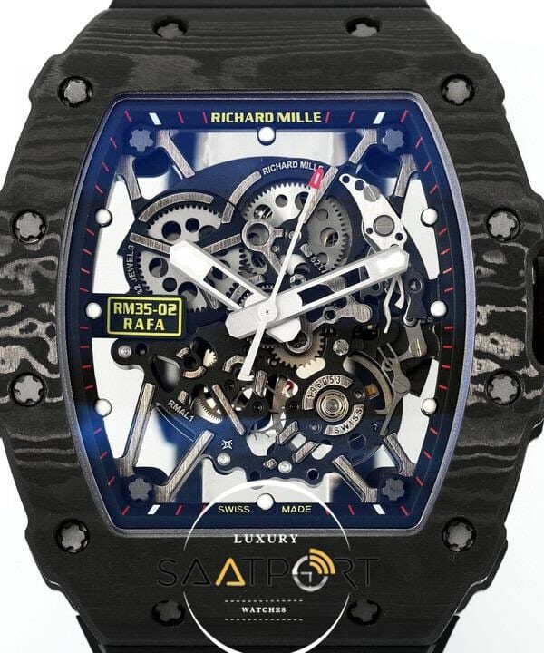 Richard Mille RM35-02 RAFA Siyah İskelet Kadran Tourbillon Karbon Kasa ZF ETA