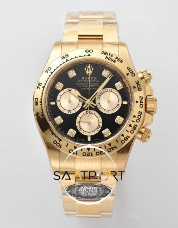 Rolex Daytona 126508 Cosmograph Taşlı Gold 40mm Siyah Kadran Clean 4131 ETA
