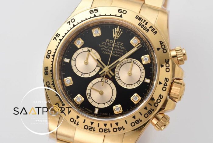 Rolex Daytona 126508 Cosmograph Taşlı Gold 40mm Siyah Kadran Clean 4131 ETA