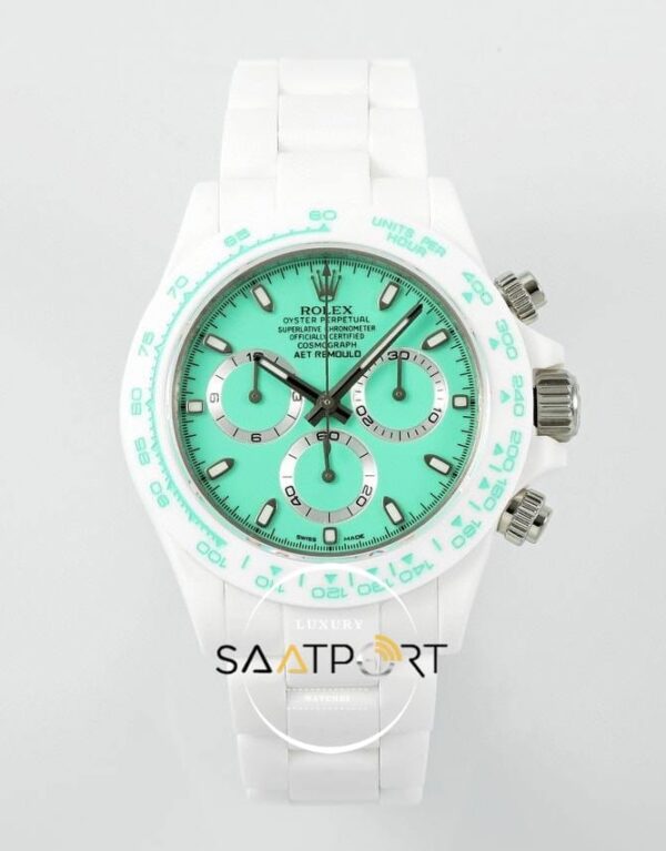 Rolex Daytona 4130 Full Beyaz Seramik Chronograph Yeşil Kadran 40mm Super Clone ETA