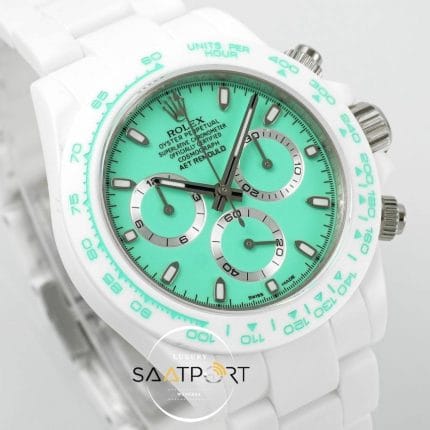 Rolex Daytona 4130 Full Beyaz Seramik Chronograph Yeşil Kadran 40mm Super Clone ETA