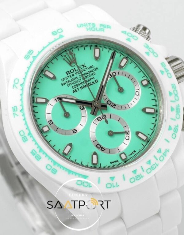 Rolex Daytona 4130 Full Beyaz Seramik Chronograph Yeşil Kadran 40mm Super Clone ETA