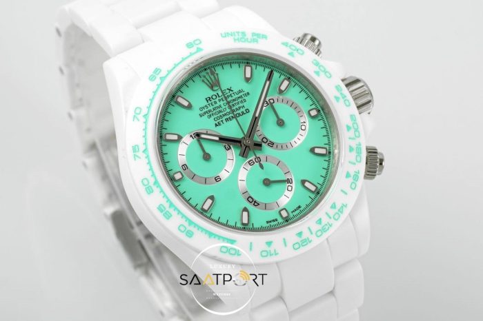 Rolex Daytona 4130 Full Beyaz Seramik Chronograph Yeşil Kadran 40mm Super Clone ETA