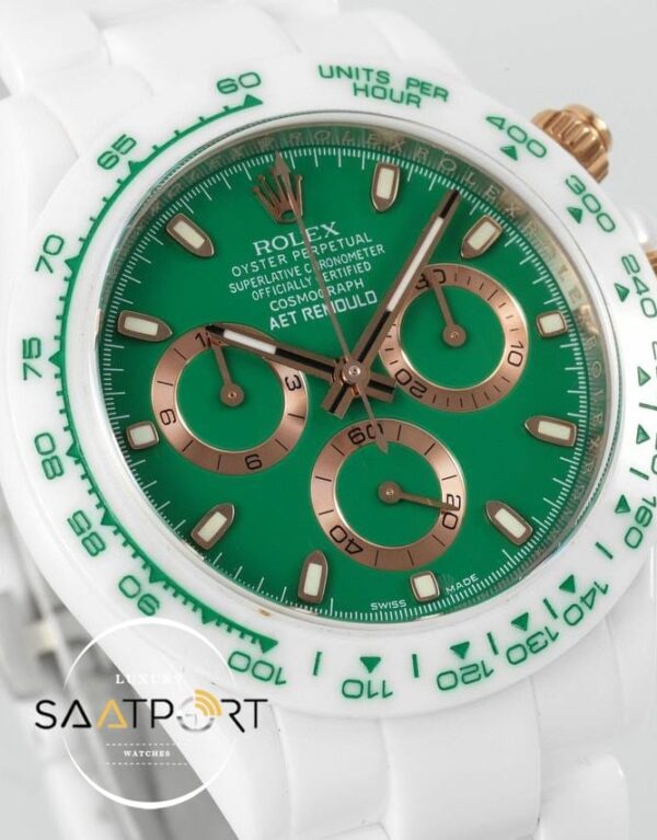 Rolex Daytona 4130 Full Seramik Chronograph Yeşil Kadran 40mm Super Clone ETA