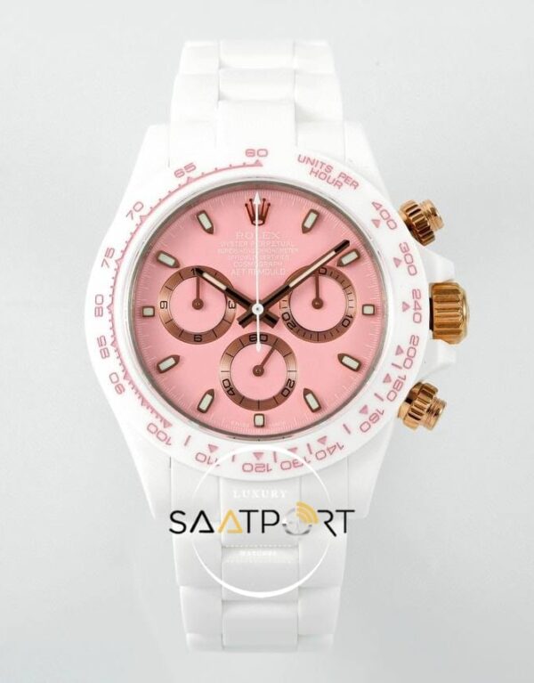 Rolex Daytona 4130 Full White Ceramic Chronograph Pink Dial 40mm Super Clone ETA