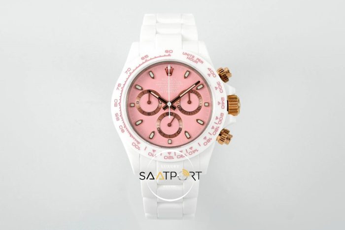 Rolex Daytona 4130 Full White Ceramic Chronograph Pink Dial 40mm Super Clone ETA