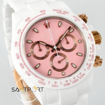 Rolex Daytona 4130 Full White Ceramic Chronograph Pink Dial 40mm Super Clone ETA
