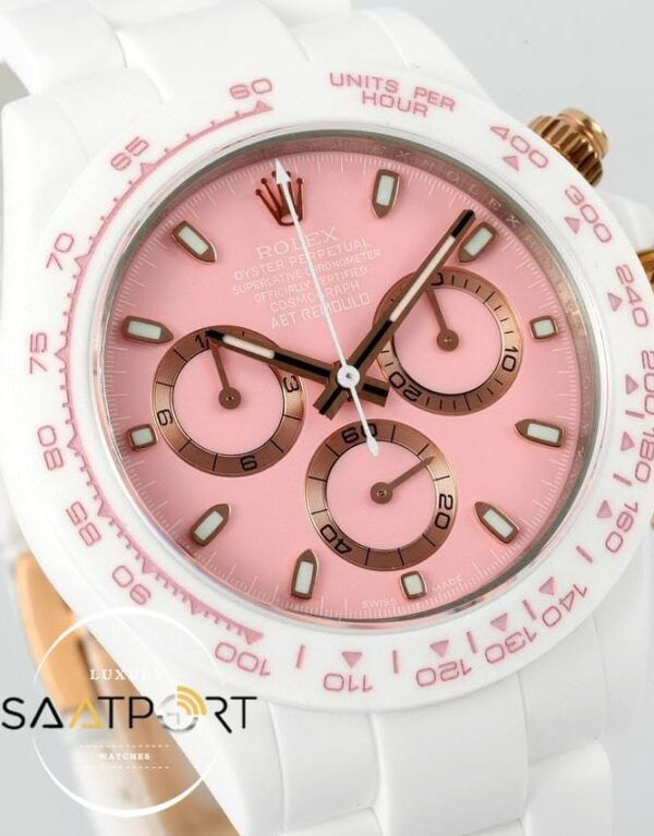 Rolex Daytona 4130 Full White Ceramic Chronograph Pink Dial 40mm Super Clone ETA