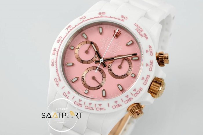 Rolex Daytona 4130 Full White Ceramic Chronograph Pink Dial 40mm Super Clone ETA