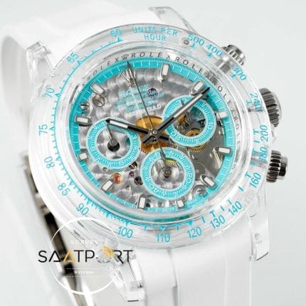 Rolex Daytona AET Remould 4130 Şeffaf Kasa Chronograph Mavi Kadran 40mm Super Clone ETA
