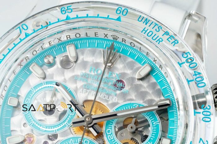 Rolex Daytona AET Remould 4130 Şeffaf Kasa Chronograph Mavi Kadran 40mm Super Clone ETA