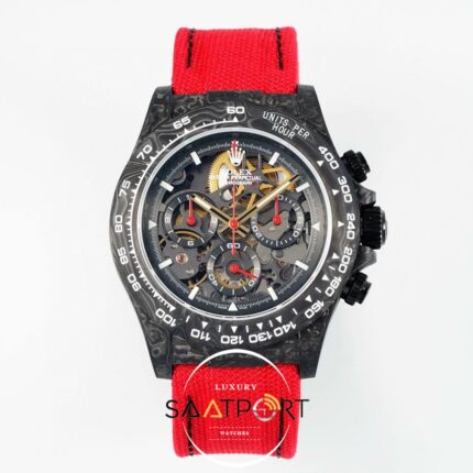 Rolex Daytona Carbon Fiber 40mm DiW Skeleton Dial Red Strap 4130 ETA