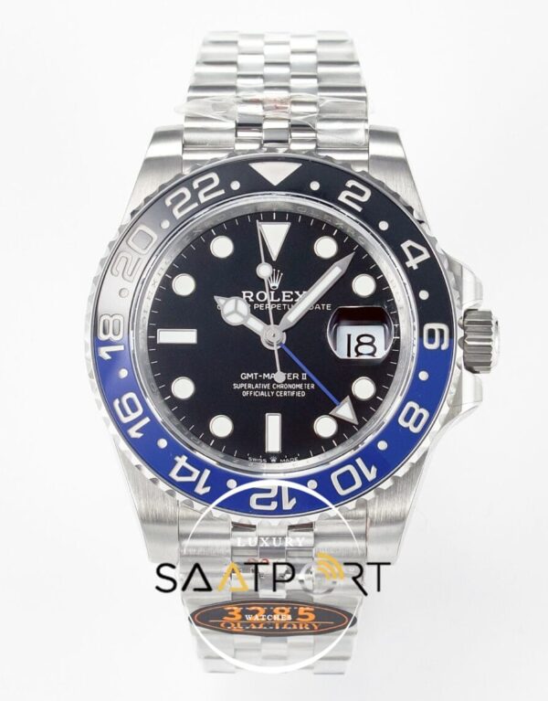 Rolex GMT-Master II 40mm Batgirl QF 126710 BLNR Mavi Siyah Seramik Bezel Jubile 3285 ETA
