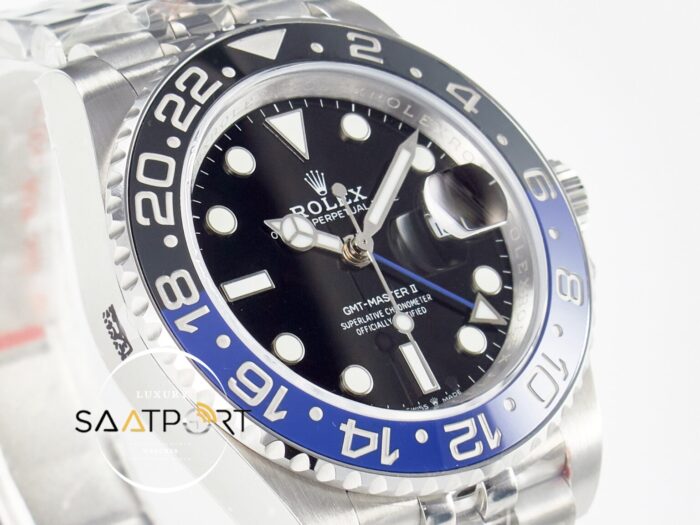 Rolex GMT-Master II 40mm Batgirl QF 126710 BLNR Mavi Siyah Seramik Bezel Jubile 3285 ETA