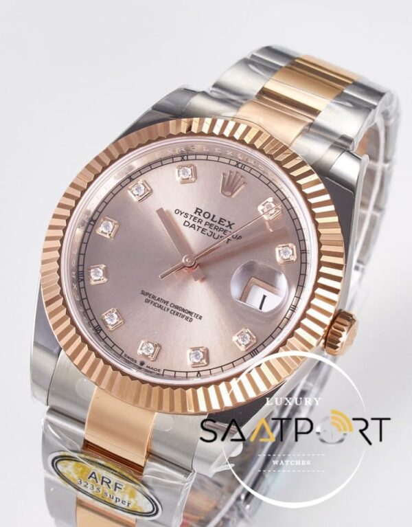 Rolex Datejust 41mm Diamond Dial 126331 Oyster Arf Factory Rose Gold Super Clone Eta Saat