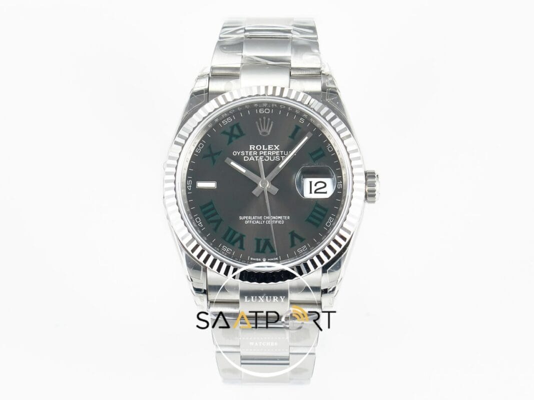 Rolex Datejust 41mm Gray Green Roman Dial Oyster Bracelet Fluted Bezel 126334 Super Clone ETA