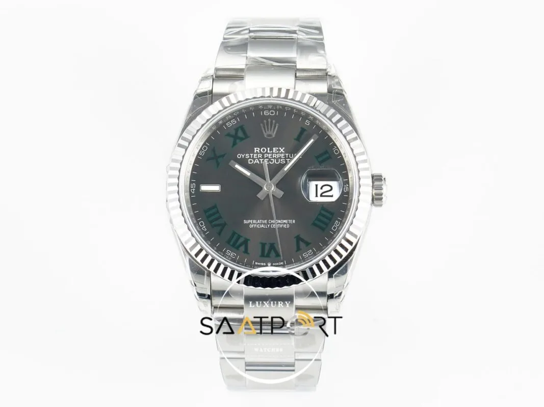 Rolex Datejust 41mm Gray Green Roman Dial Oyster Bracelet Fluted Bezel 126334 Super Clone ETA
